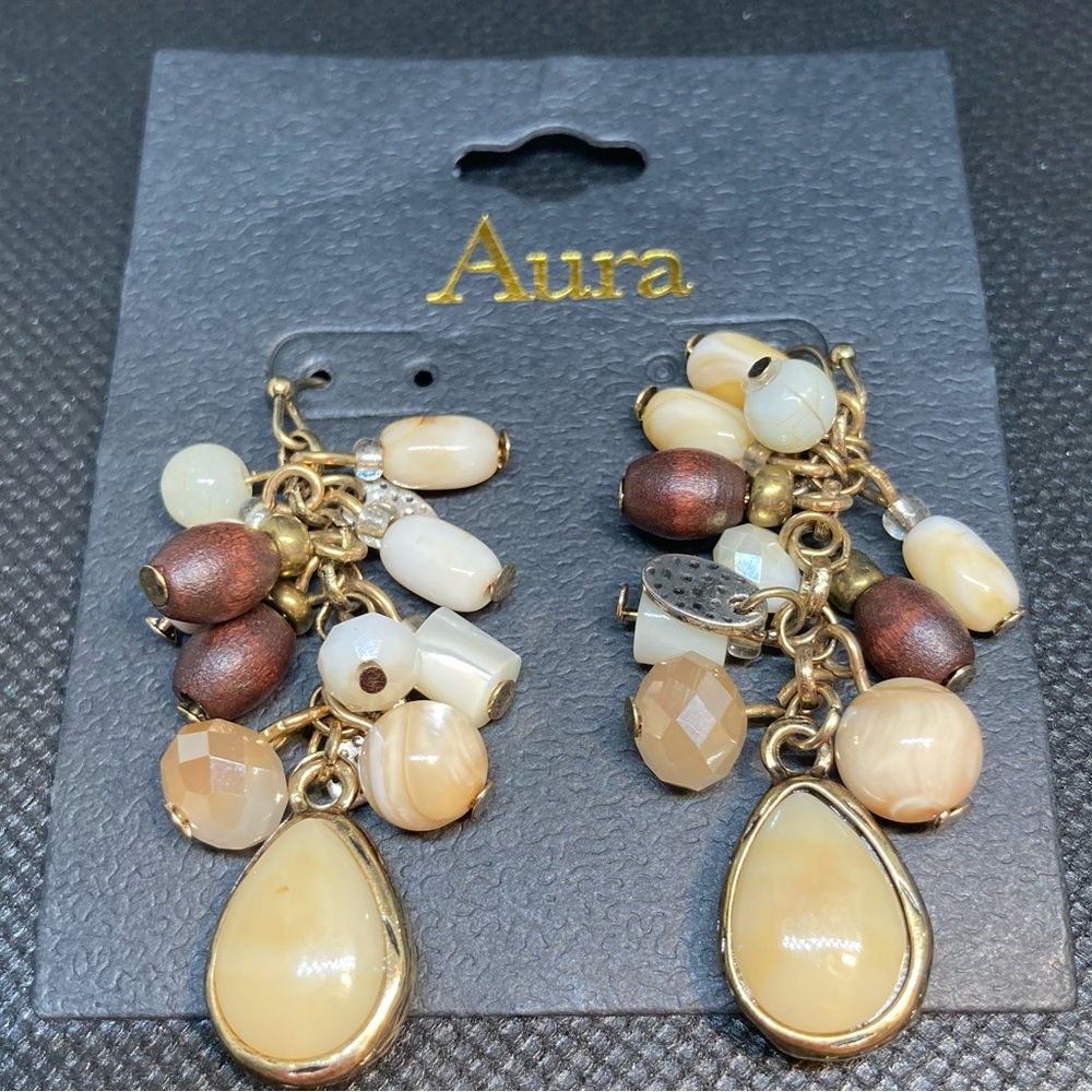 Aura Bead And Natural Stone Cluster Dangle Earrings